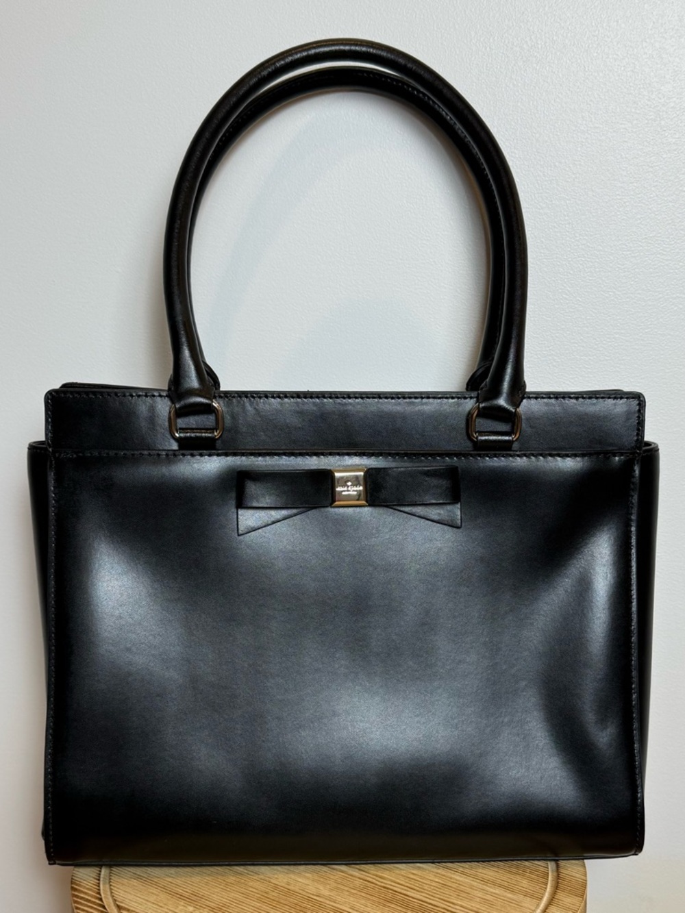 Kate Spade Jovie Black Leather Satchel with Bow Accent